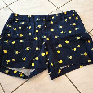 J Crew Lemon Print Chino Shorts Navy Blue Yellow 6